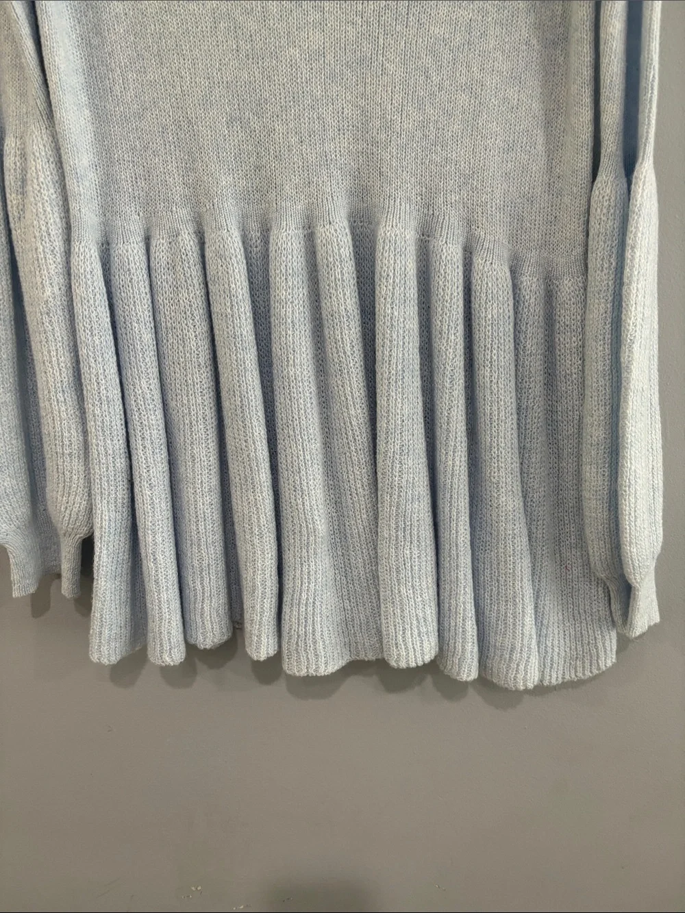 LC Lauren Conrad Pale Blue V-Neck Pleated Hem Sweater
